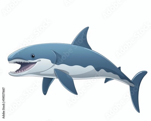 Obraz Cartoon Style Shark with Sharp Teeth Swimming in Ocean Water