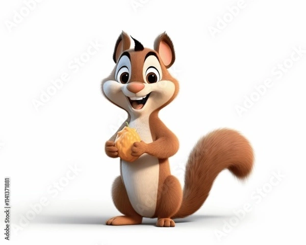 Obraz Cheerful cartoon squirrel holding a snack in a vibrant setting