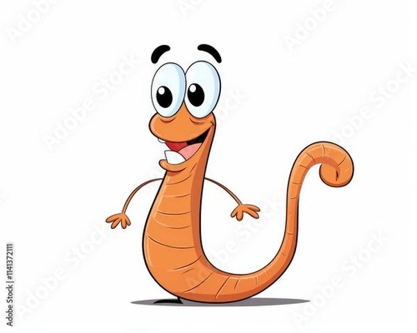 Obraz Cartoon Character of a Smiling Orange Worm with Big Eyes and Fun Pose