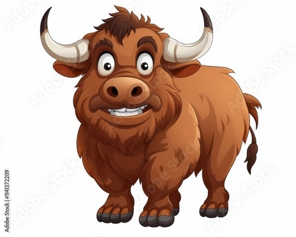 Obraz Cartoon style happy highland cow with big eyes and smiling expression