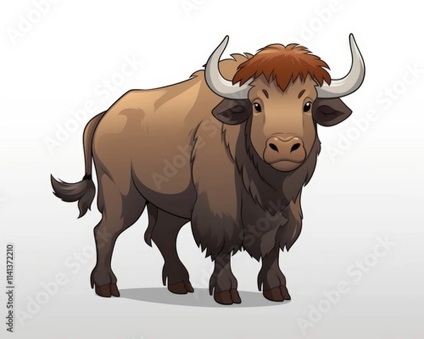 Obraz Cartoon Illustration of a Standing Brown Bull with Curvy Horns