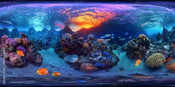 Obraz Vibrant Coral Reef Ecosystem with Sunset