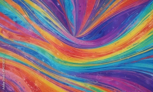 Fototapeta A vibrant, swirling pattern of abstract rainbow colors blended into a textured, marbled background, colorful texture, vibrant hue
