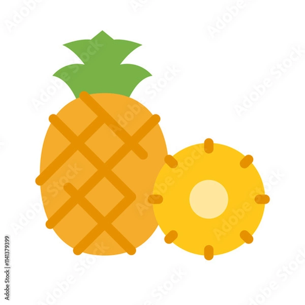Obraz Flat Design Pineapple Illustration – Whole Pineapple with Slice Vector Icon