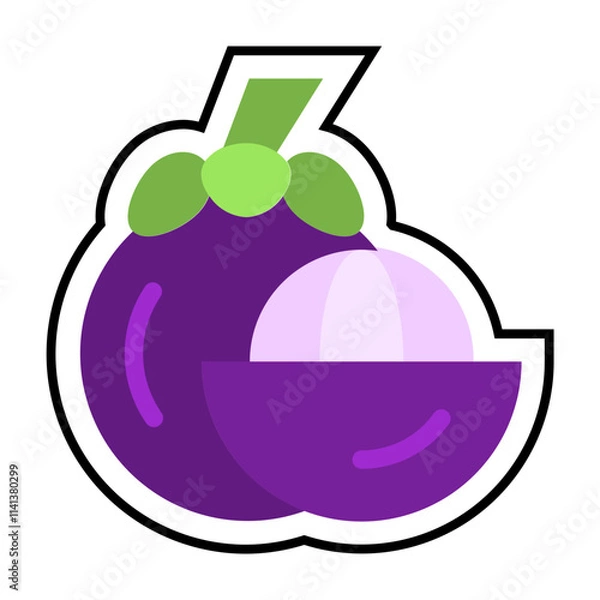 Obraz Flat Design Mangosteen Illustration – Tropical Purple Fruit Vector Icon