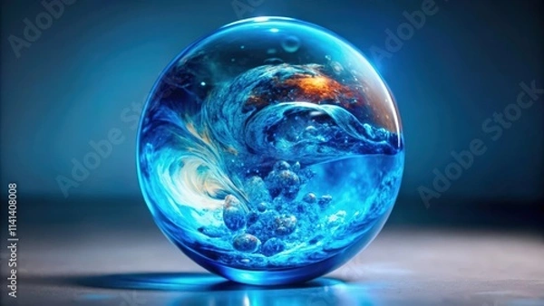 Fototapeta A Glass Orb Encapsulating a Swirling Blue Nebula with Flecks of Gold