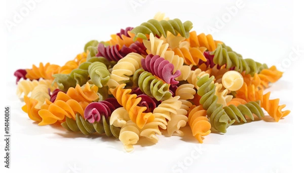 Obraz Heap of colored uncooked italian pasta fusilli on a white