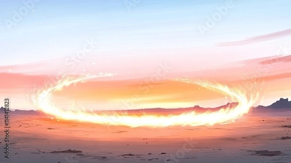 Fototapeta A fiery ring in the desert at sunset.