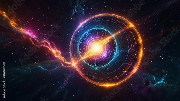 Fototapeta Radiant arcane nexus design featuring soft glowing energy streams converging into a surreal cosmic focal point