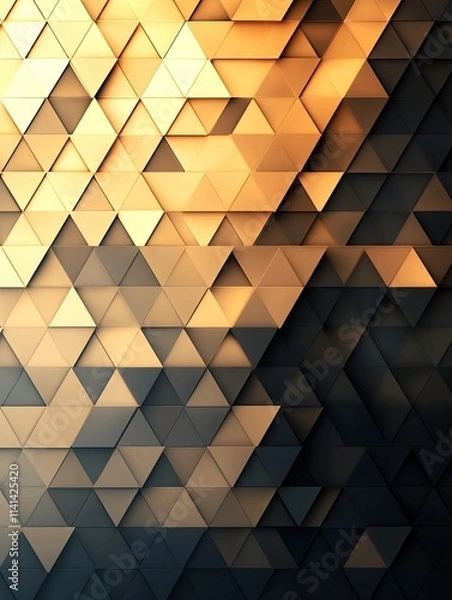 Fototapeta A geometric pattern of golden and dark triangles, creating a visually striking and modern design with layered textures.