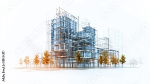 Obraz Architectural Design Wireframe Modern Building Sketch