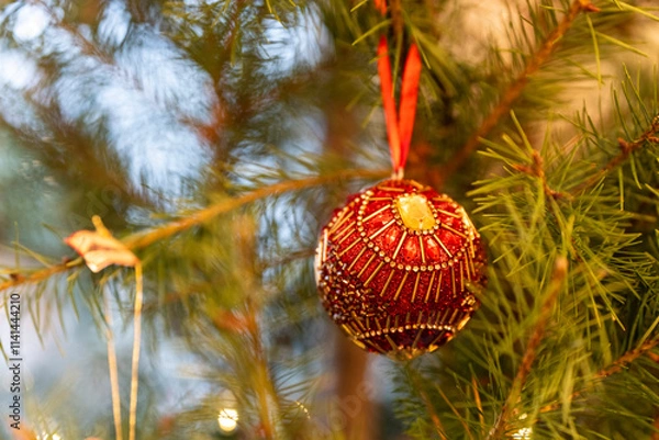 Obraz red christmas ball on a tree