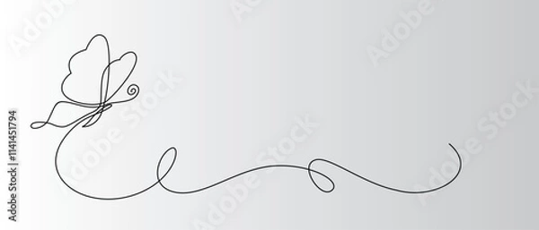 Fototapeta Butterfly Continuous Line Drawing. Black and white vector minimalist illustration of butterfly concept