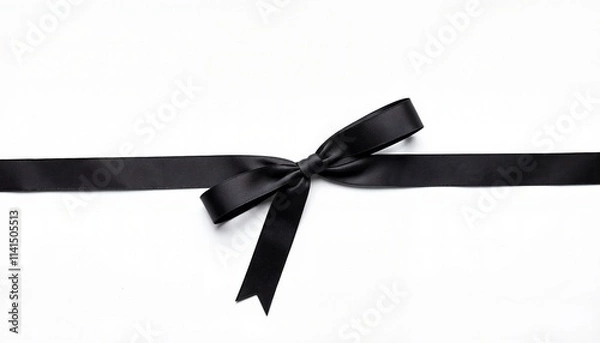 Obraz Black ribbon bow on white background, symbol of mourning with copy space