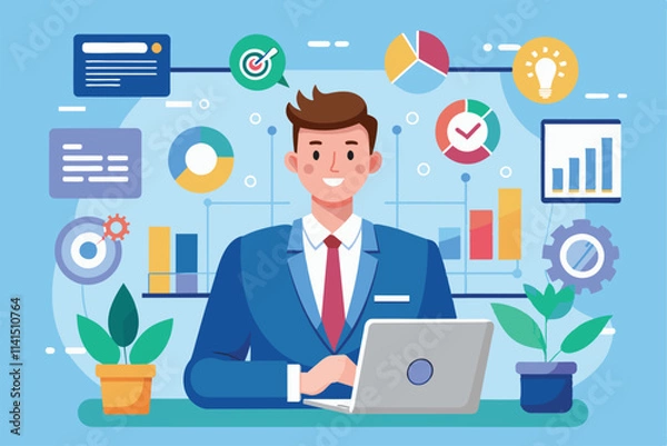 Fototapeta Executive manager analyzes charts and data while planning projects in a modern office environment Executive manager planning and monitoring