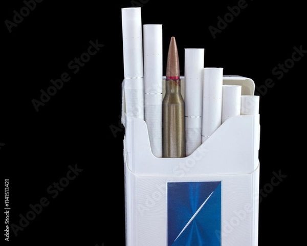 Obraz Open cigarette pack on black background.