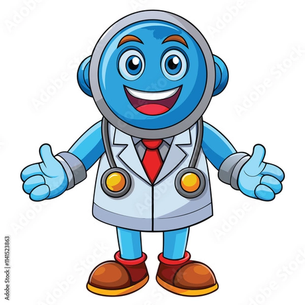 Fototapeta Digital Doc Mascot with Hand, Legs, and Smiley Face in Cartoon Style – Multiple Poses