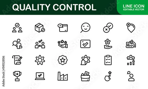 Fototapeta Quality Control Icon Set - Minimal, Modern, and Versatile Line Art Illustrations for Business, Manufacturing, and Product Assurance Needs