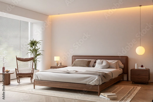 Obraz Interior Bedroom Wall Mockup - 3d rendering, 3d illustration