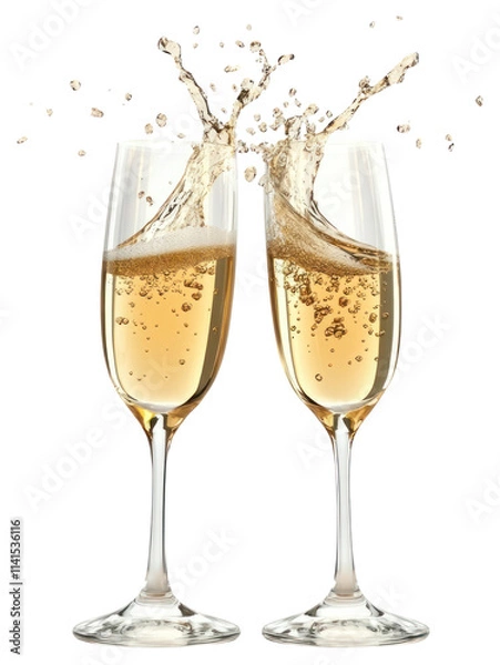 Fototapeta PNG 2 glasses of splash champagne toasting cheers drink wine.