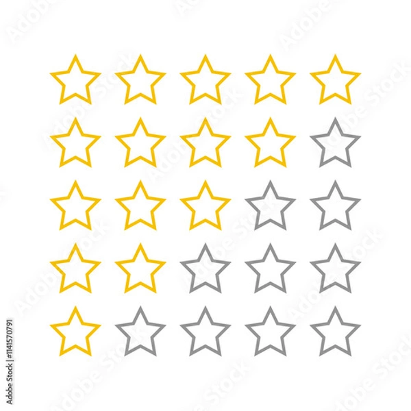 Fototapeta 1 to 5 star rating in gold and gray color isolated. Stars in modern simple flat style vector