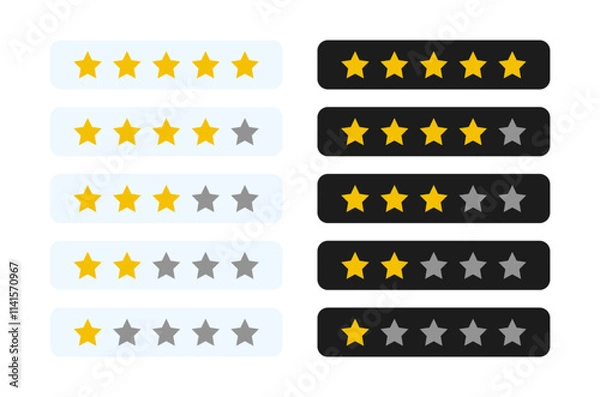 Fototapeta 1 to 5 star rating in gold and gray color isolated. Stars in modern simple flat style vector