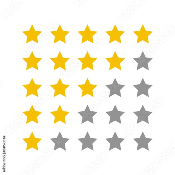 Fototapeta 1 to 5 star rating in gold and gray color isolated. Stars in modern simple flat style vector
