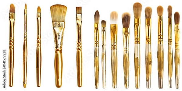 Fototapeta Gold brush stokes set isolated on a white background. Generative AI.