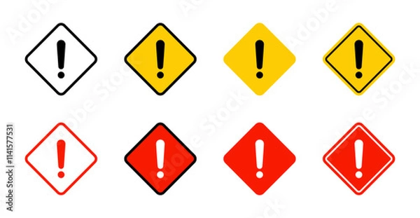 Fototapeta Attention warning icon set collection in flat design. Caution sign symbol