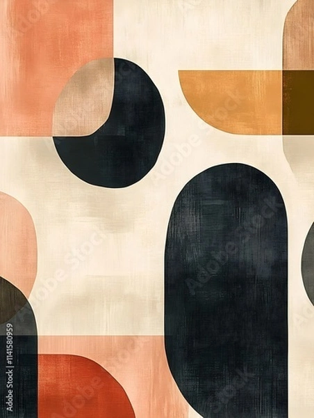 Fototapeta A repeating pattern of abstract geometric shapes in muted tones like beige, olive, and dusty rose.
