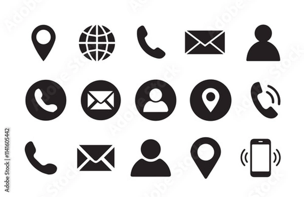 Fototapeta Business icon for company connection set.Name, phone, mobile, place, location, mail, website and message card sign. Website set icon Vector eps 10 