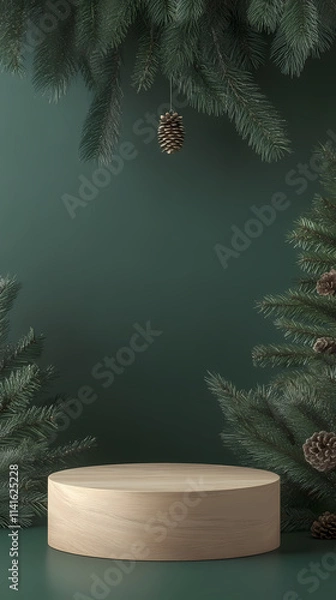 Obraz Wooden round plate with Christmas style background