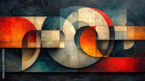 Fototapeta Abstract geometric painting, warm and cool tones.