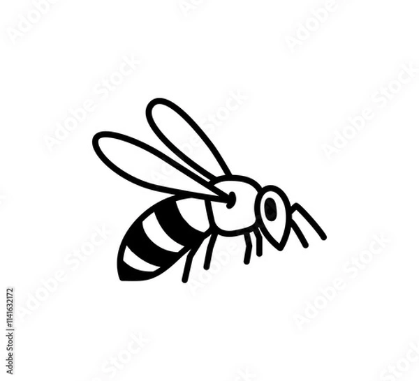 Obraz Flying bee icon isolated on white background. vector illustration side view.