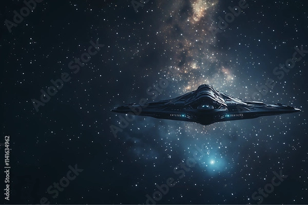 Fototapeta A breathtaking 3D rendering of an alien spaceship flying through the Universe.