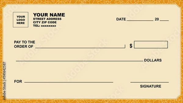 Fototapeta Blank Check template or cheque template in earth color, 300dpi