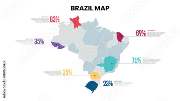 Fototapeta Brazil Modern Map Percentage Infographic Template Detailed infographic map of Brazil