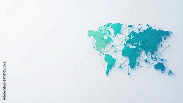 Fototapeta world map with connecting lines in gradient blue, showcasing global connections and networks. This design emphasizes modernity and technology in visually appealing way