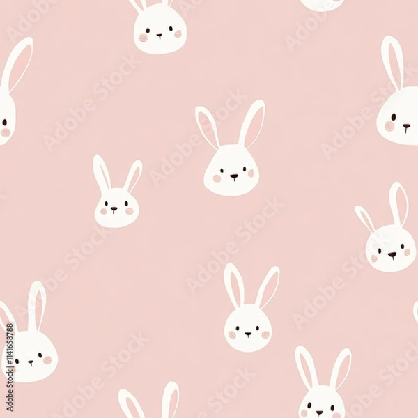 Fototapeta Blushing Bunny Bliss Minimal rabbit faces with floppy ears and tiny noses scattered across a pastel pink 