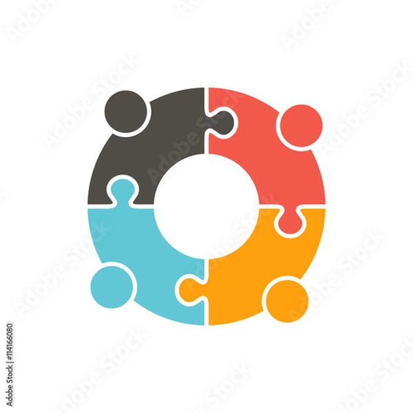 Obraz Teamwork People puzzle pieces. Vector graphic design illustration
