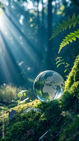 Fototapeta Magical Ethereal Forest with Earth Globe and Sunbeams V3