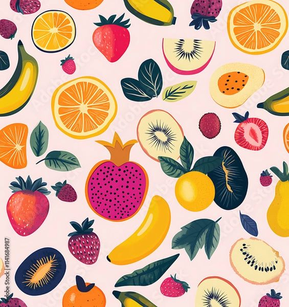 Obraz Vibrant Tropical Fruit Medley A Colorful Seamless Pattern of Exotic Delights