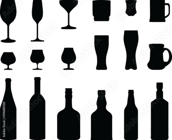 Obraz Black silhouettes of drink bottles and glasses