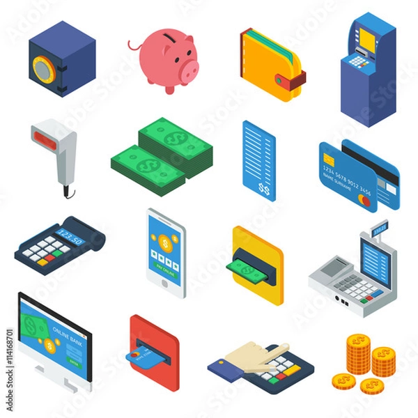Fototapeta ATM Isometric Icons Set
