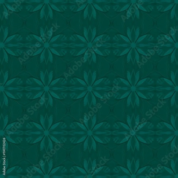 Fototapeta Emerald Green Floral Pattern:  A sophisticated and seamless teal green floral pattern, perfect for backgrounds, textiles, and design projects.