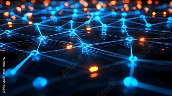 Fototapeta A blue and orange pattern of dots and lines