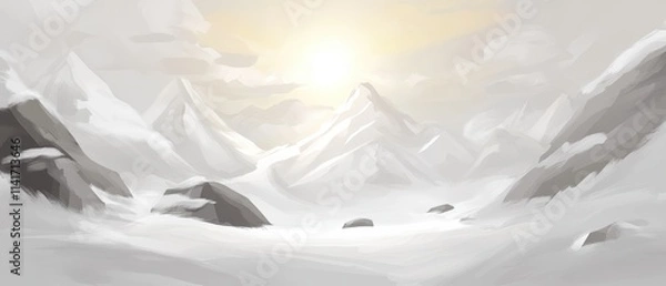 Fototapeta Mountain range with a sun in the sky
