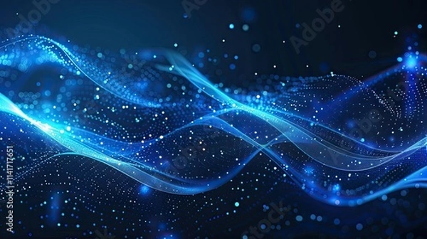 Obraz Abstract blue waves with glowing particles, representing digital technology and data flow.