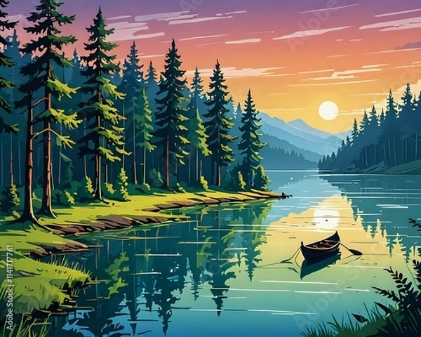 Fototapeta Serene Sunrise over a Mountain Lake