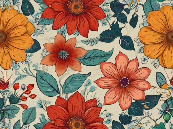 Fototapeta seamless beautiful floral pattern